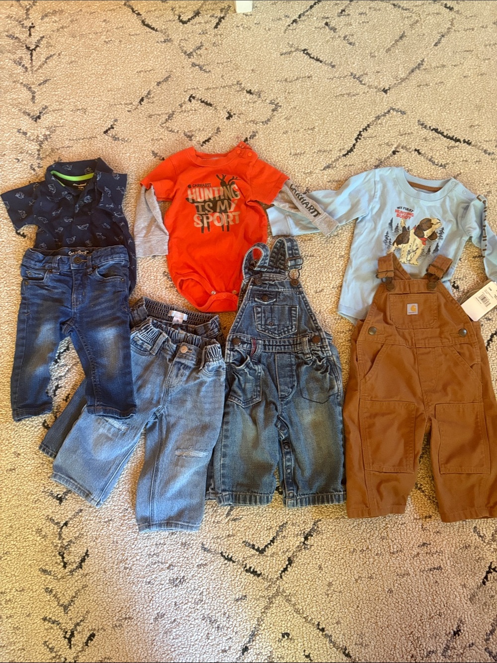 Baby Boy Mixed Outfit Bundle - Orange, Blue, Denim & Brown Carhartt